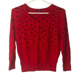Roman Womens Crew neck Button Front Cardigan Sweater‎ Red Polka Dots Size 10